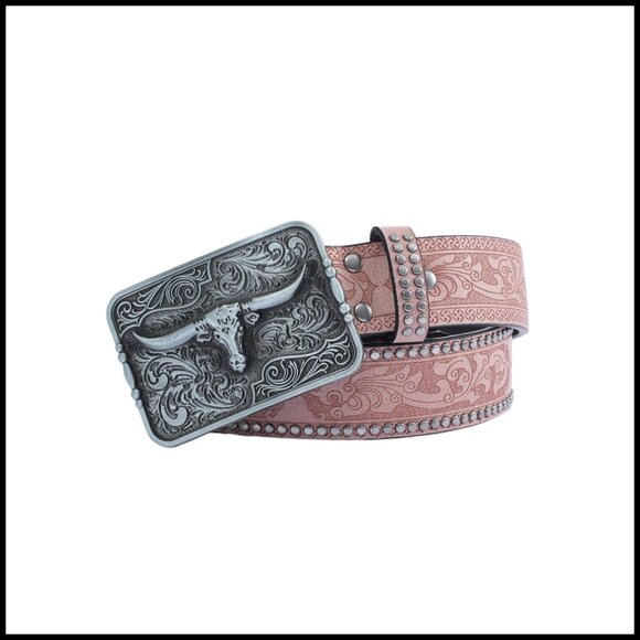 Vintage Western Belt PU Leather Square Buckle Retro Cowgirl Chic Casual